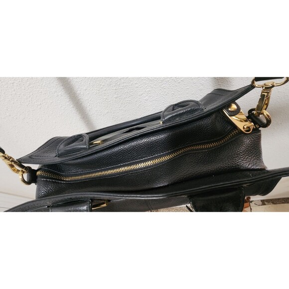 Vince Camuto Margi Leather Shoulder Bag color Black gold metal - Picture 6 of 12